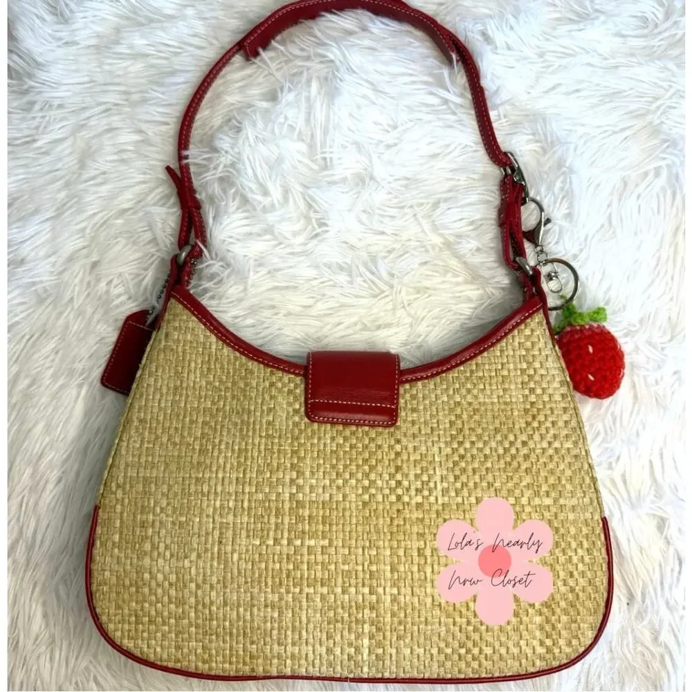 y2k COACH Vintage 2000s 8159 Straw Shoulder Bag - Picture 2 of 9